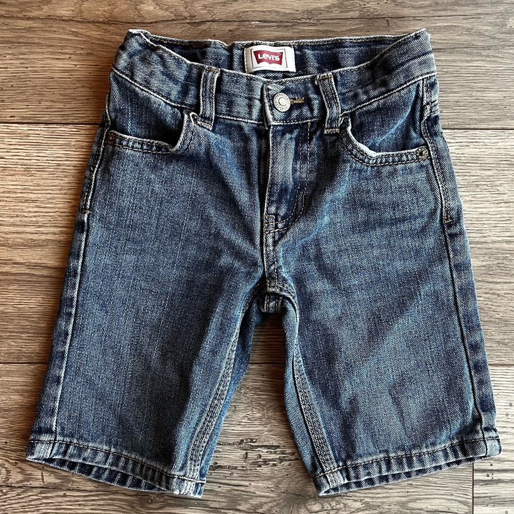 Levi’s Toddler Boy Medium Wash Denim Jean Shorts with Snap Button Size 3T